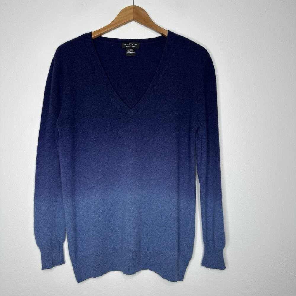 Lord and Taylor Cashmere Sweater Blue‎ Ombre Medium